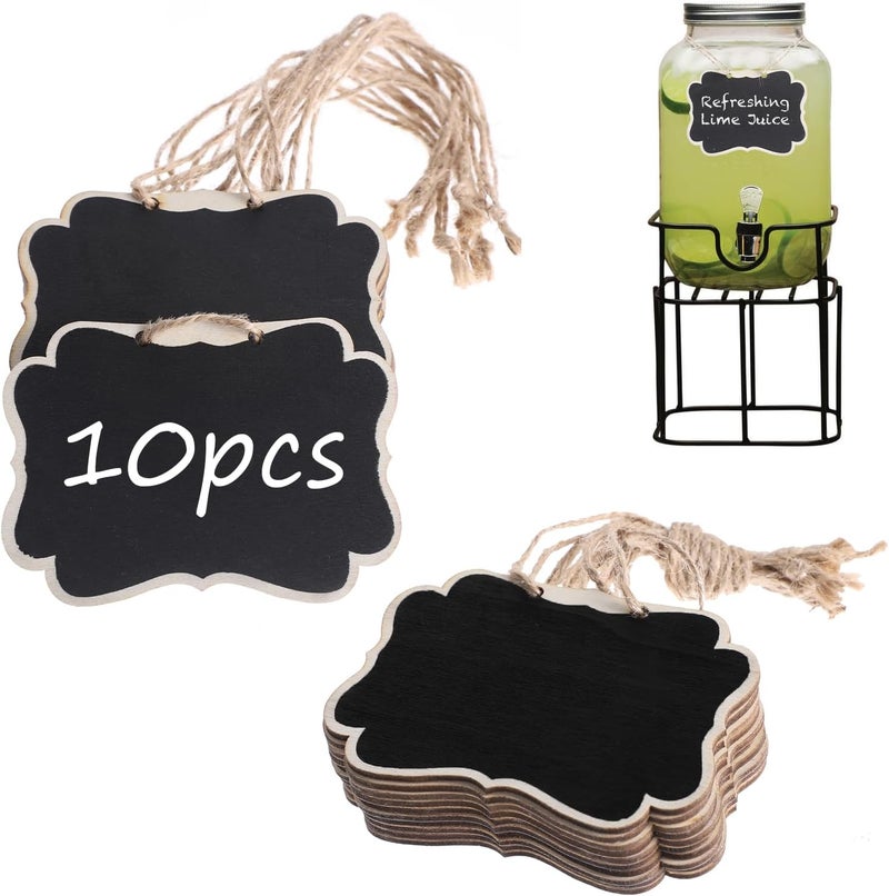 Zelphvt 10 Pcs Wooden Mini Hanging Chalkboard Signs Wooden Chalkboard Tags with String Price Message Chalkboards Tags Double-Sided Food Labels for Party Buffet for Message Food Tag Wedding Hanging Labels - Image 1